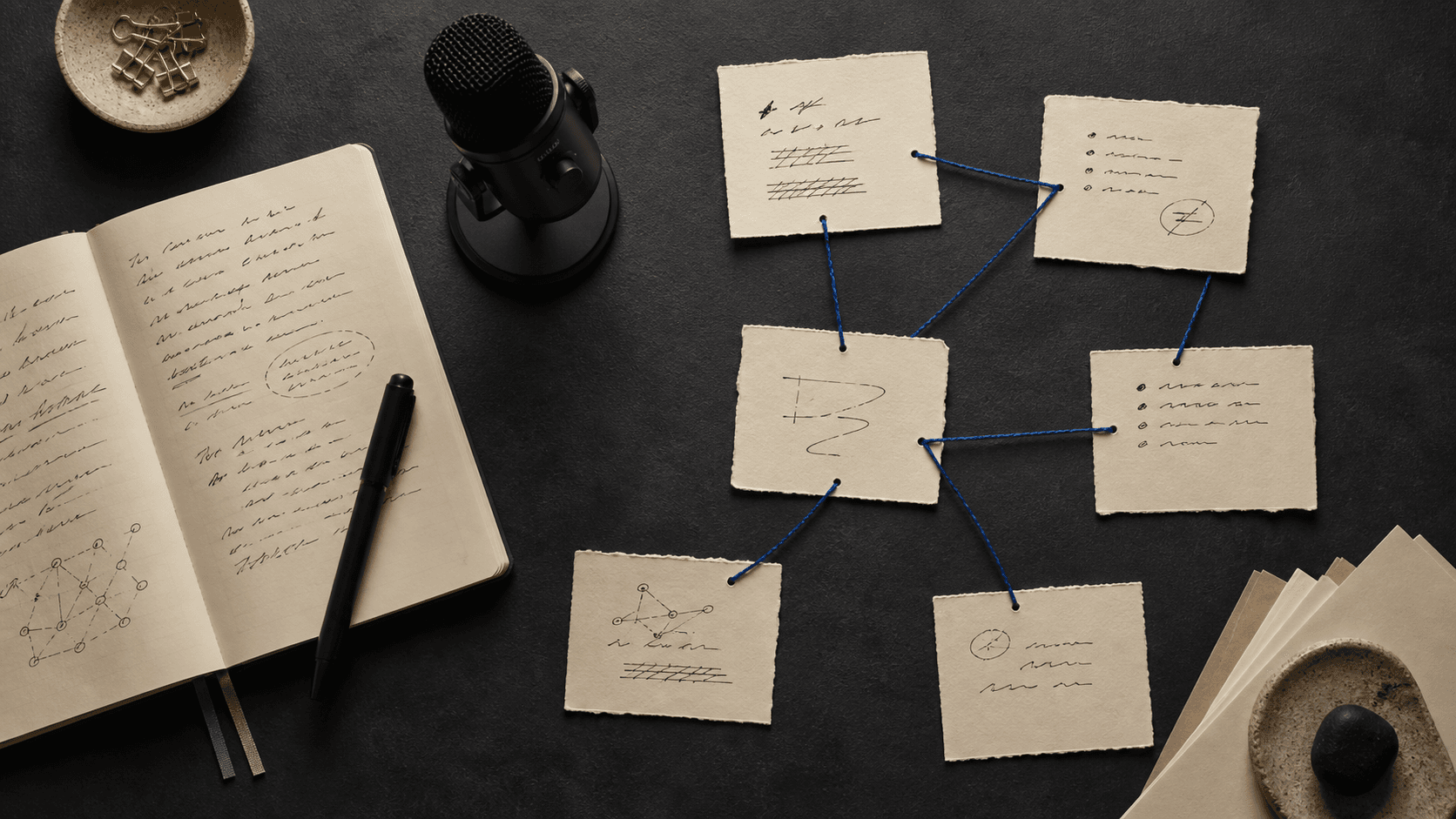Editorial image of a creator preparing several launch angles.